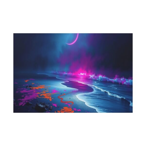 Stunning Neon Moonlit Beach Canvas Print - Image 3