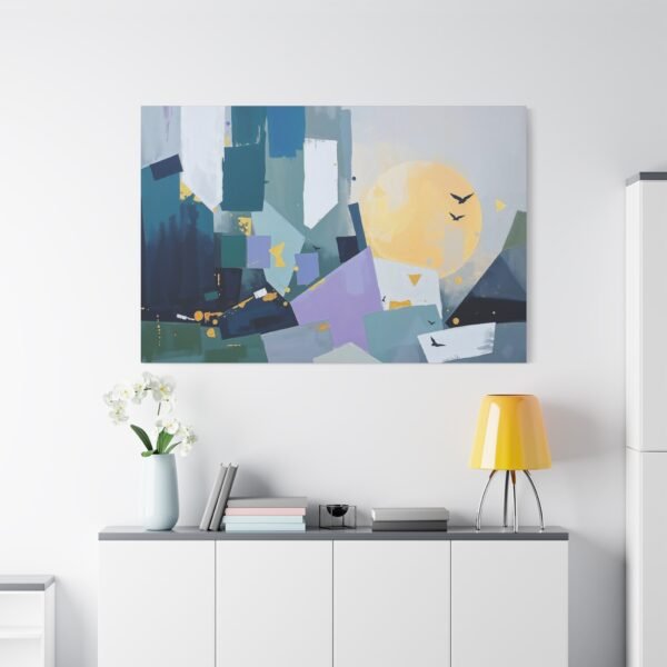 Abstract Geometric Sunrise - Modern Wall Art with Birds and Sun Canvas Print - Image 5