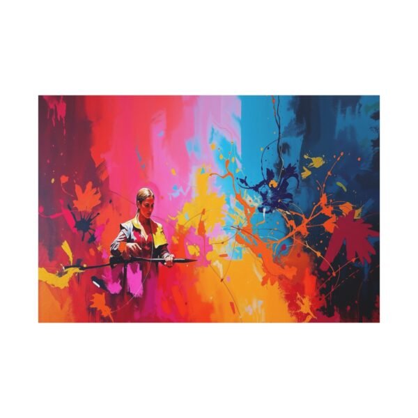 Vibrant Abstract Art Canvas Print Featuring a Warrior with a Spear - Image 3