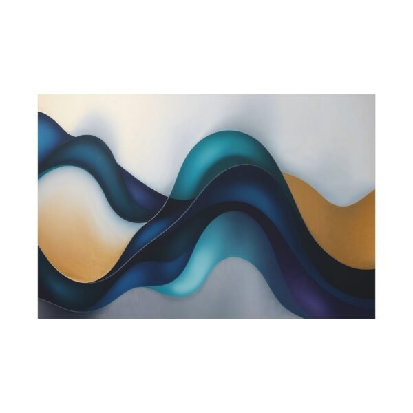 Abstract Wave Art: A Symphony of Blue and Gold Curves Canvas Print - Image 3