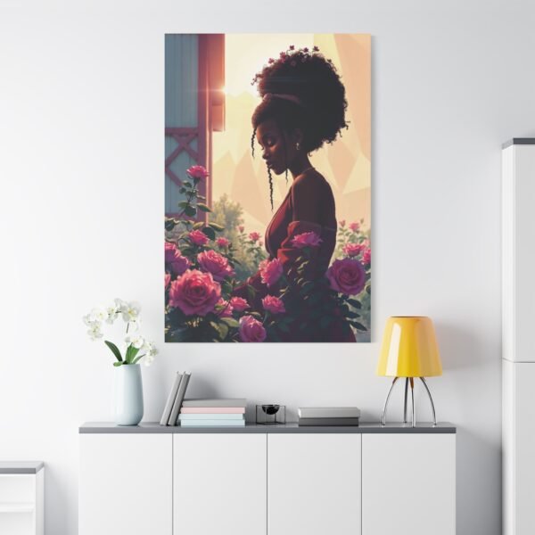 Elegant Woman in a Rose Garden Canvas Print - Captivating Wall Art for Home Decor - Image 2