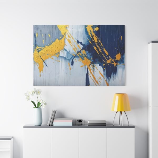 Stunning Abstract Art: Bold Blue and Gold Splashes Canvas Print - Image 5
