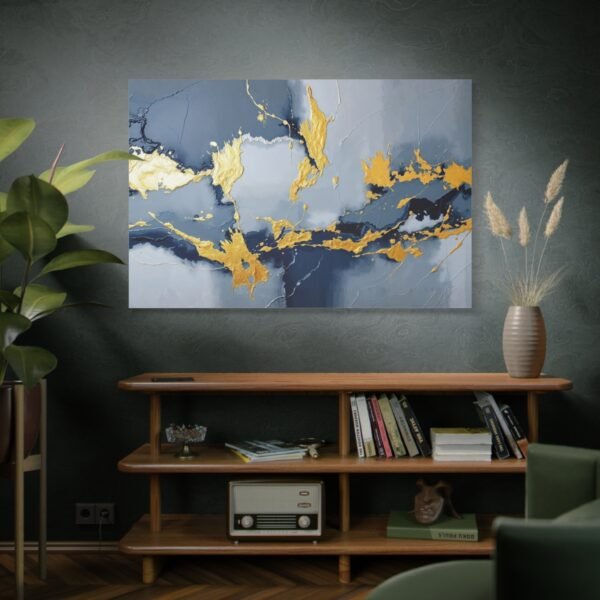 Stunning Abstract Art with Gold and Blue Marbling Canvas Print - Image 5