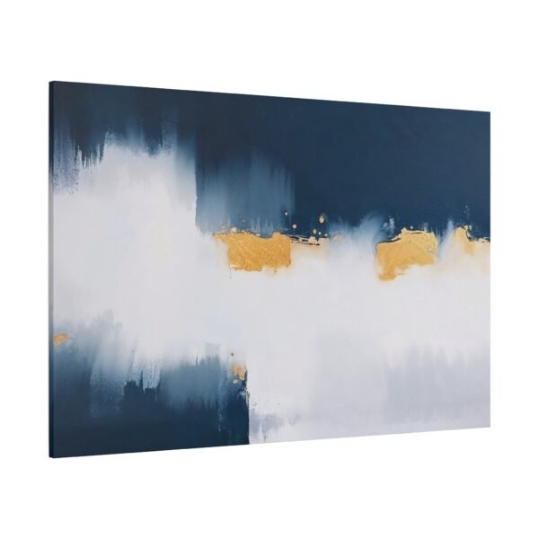 Captivating Abstract Art: Blue, White, and Gold Brush Strokes Canvas Print - Image 4