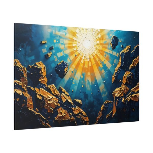 Stunning Abstract Canvas Print of Sunburst Over Rocky Landscape - Vibrant Blue and Gold Wall Art - Image 4