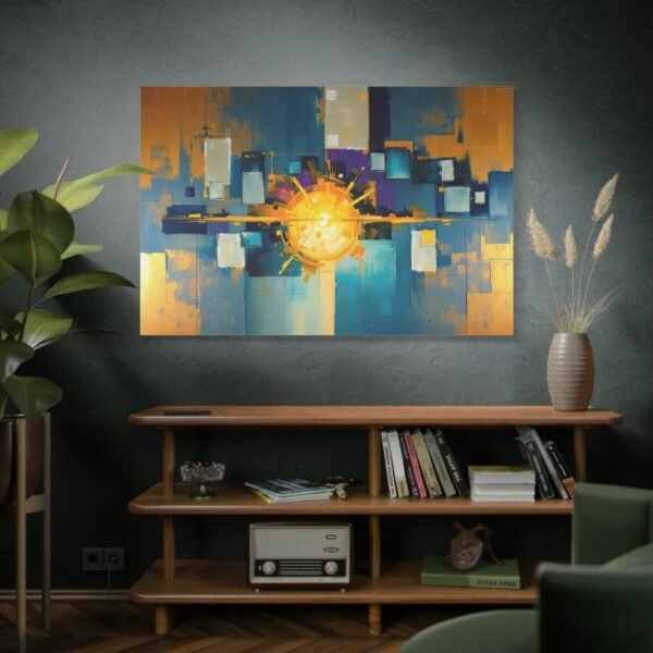 Vibrant Abstract Geometric Wall Art Canvas Print with Radiant Sunburst Centerpiece - Image 5