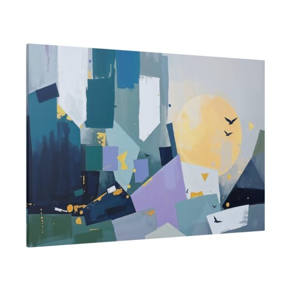 Abstract Geometric Sunrise - Modern Wall Art with Birds and Sun Canvas Print - Image 4
