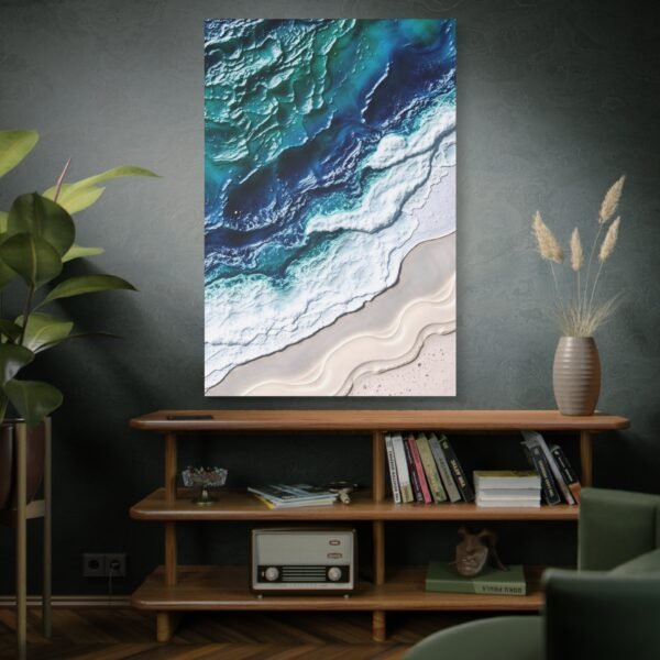 Stunning Aerial View of Ocean Waves Crashing on Sandy Beach Canvas Print - Image 5