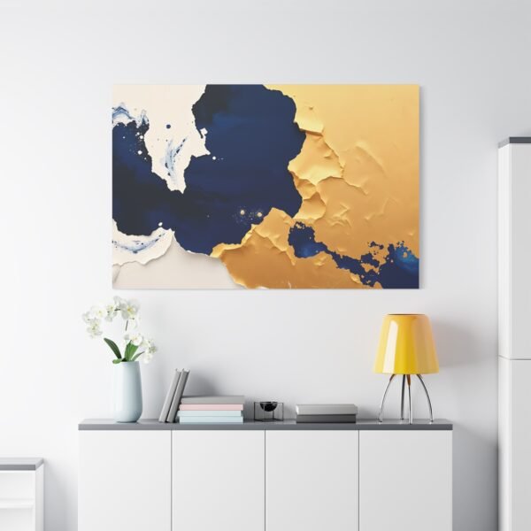 Abstract Fusion of Blue and Gold Canvas Art Print - Modern Wall Art for Home Decor - Image 2