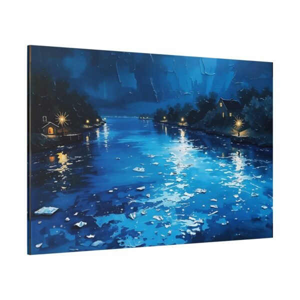 Serene Night River Scene Canvas Print - Tranquil Blue Waters and Cozy Riverside Homes - Image 4