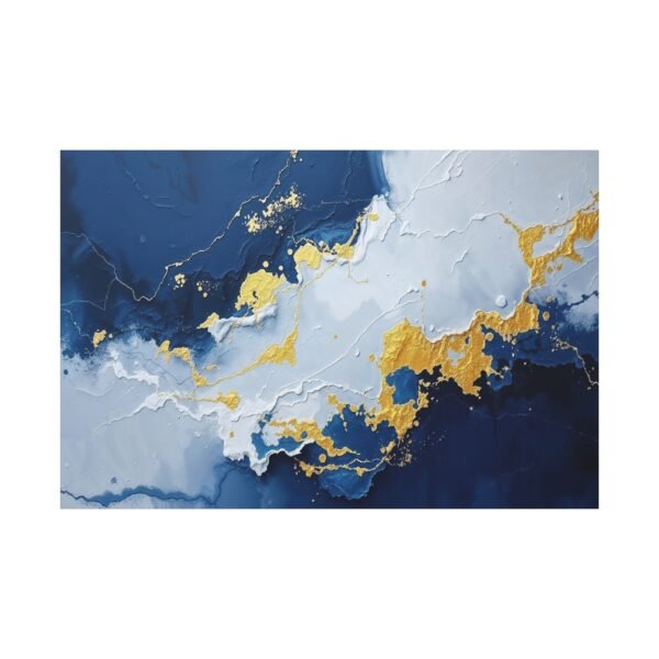 Stunning Abstract Art: Blue and Gold Fluid Canvas Print - Image 3