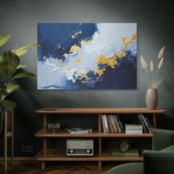 Stunning Abstract Art: Blue and Gold Fluid Canvas Print - Image 5