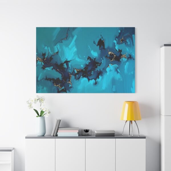 Abstract Oceanic Bliss: Turquoise and Gold Fluid Art Canvas Print - Image 2