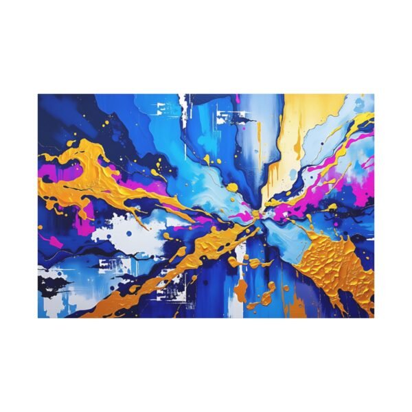 Vibrant Abstract Canvas Print - Dynamic Blue, Gold, and Pink Explosion Art - Image 3
