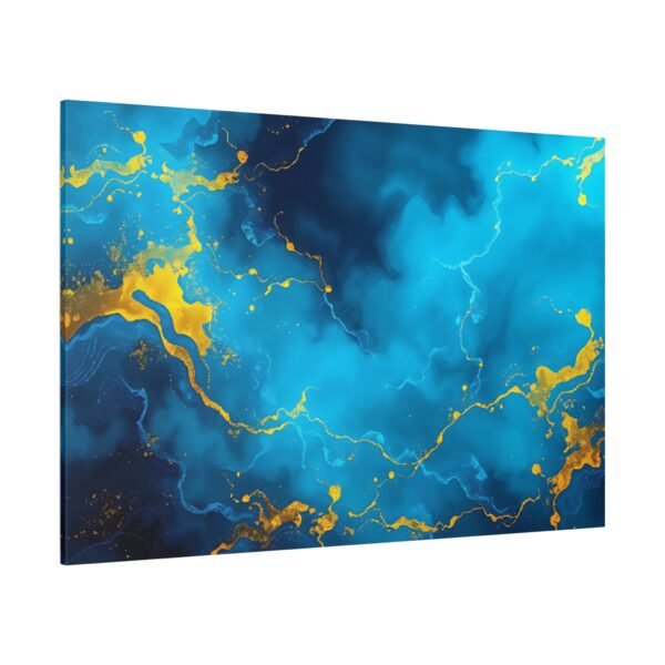 Stunning Abstract Art: Blue and Gold Fluid Dynamics Canvas Art Print - Image 4