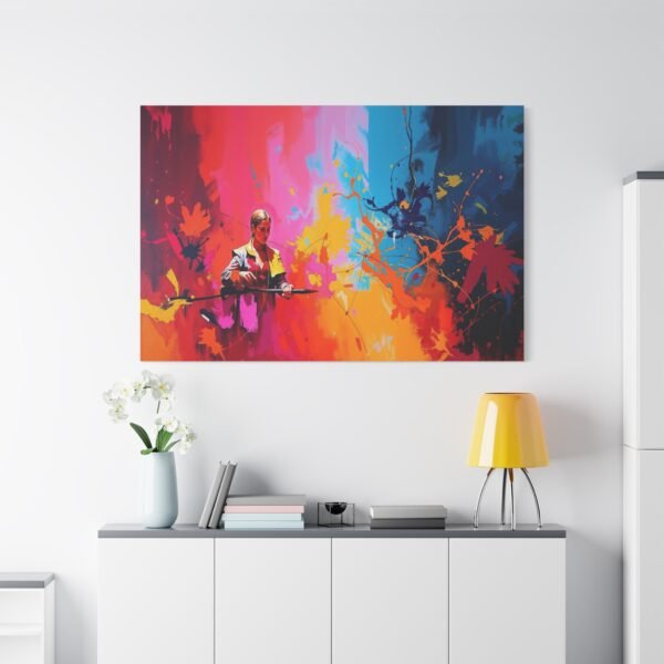 Vibrant Abstract Art Canvas Print Featuring a Warrior with a Spear - Image 2