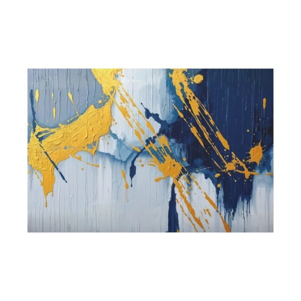 Stunning Abstract Art: Bold Blue and Gold Splashes Canvas Print - Image 3