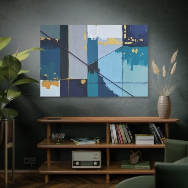 Captivating Abstract Art with Blue and Gold Accents - Modern Geometric Canvas Print - Image 5