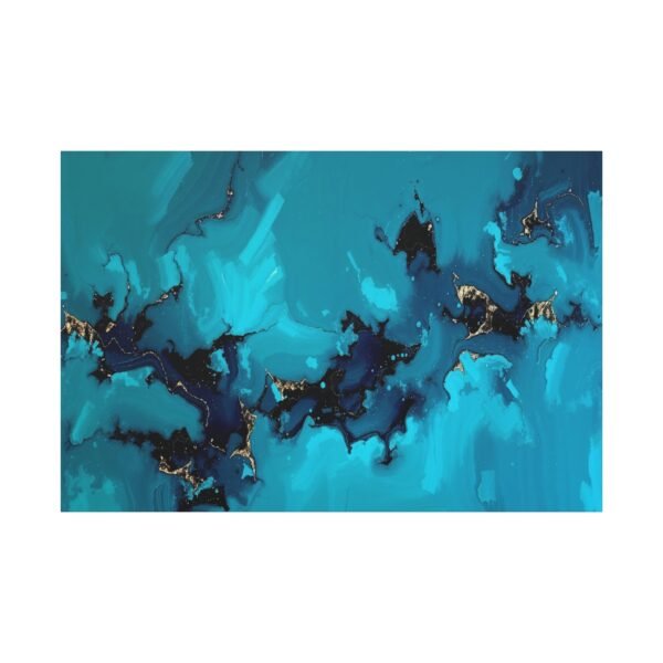 Abstract Oceanic Bliss: Turquoise and Gold Fluid Art Canvas Print - Image 3