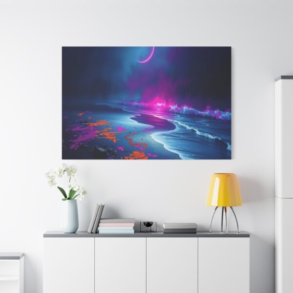 Stunning Neon Moonlit Beach Canvas Print - Image 2