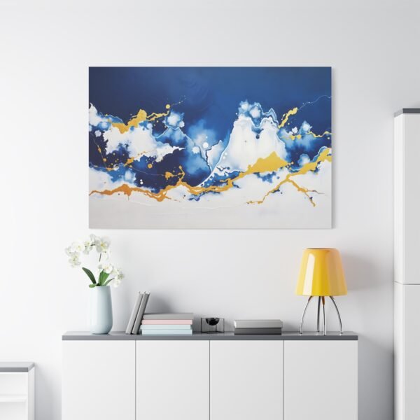 Celestial Ocean Blue and Gold Fluid Art Canvas Print - Image 2