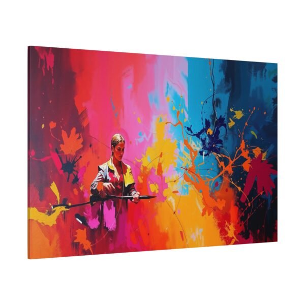 Vibrant Abstract Art Canvas Print Featuring a Warrior with a Spear - Image 4