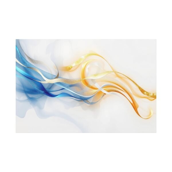 Elegant Abstract Art: Flowing Blue and Gold Ribbons on White Background Canvas Print - Image 3