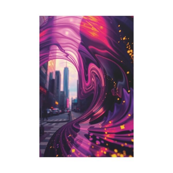 Abstract Urban Swirl Canvas Wall Art - Vibrant Cityscape with Psychedelic Vortex - Image 3
