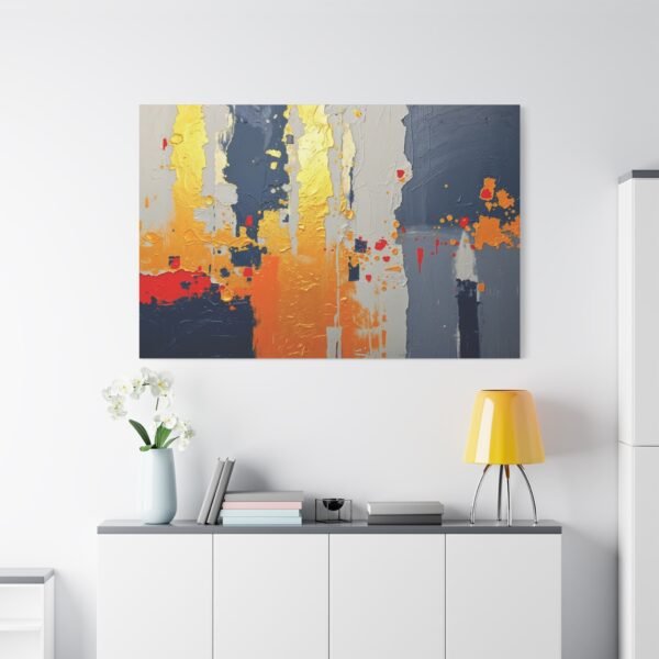 Canvas Artwork Print: Striking Abstract Painting with Navy Blue, Bright Yellow, Orange, and Red Hues - Image 5