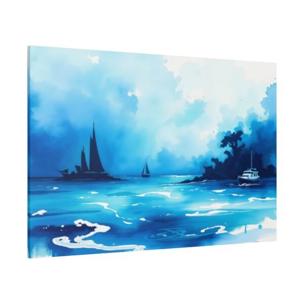 Stunning Blue Seascape Painting with Sailboats and Yacht - Serene Ocean Art Canvas Print - Image 4