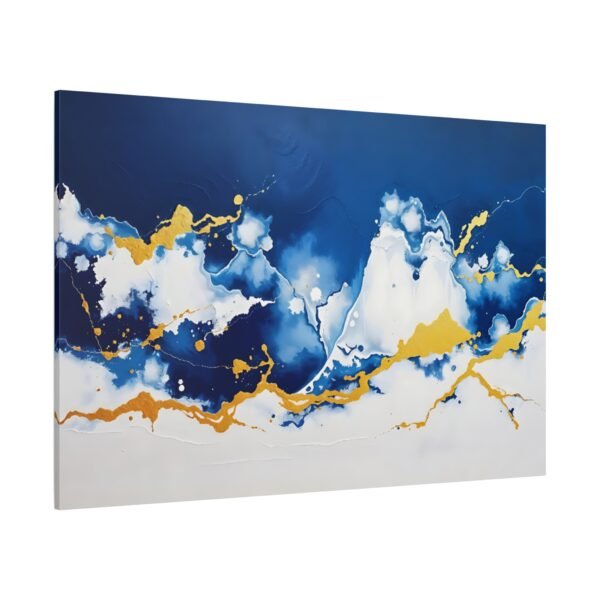 Celestial Ocean Blue and Gold Fluid Art Canvas Print - Image 4