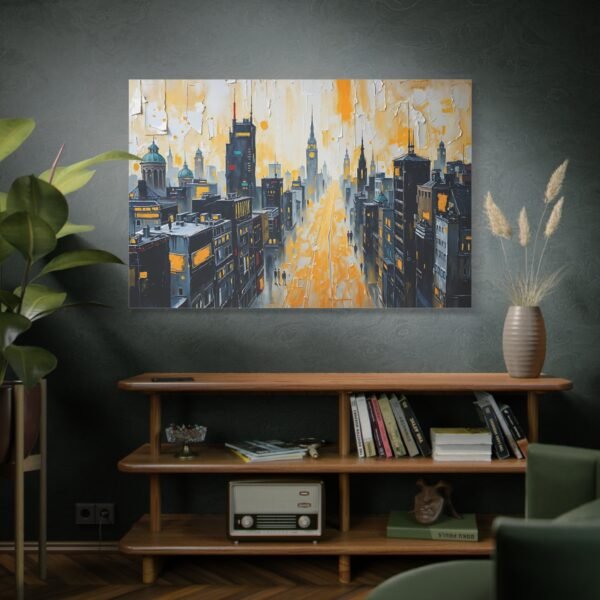 Vibrant Urban Skyline Canvas Print - Modern Cityscape Art with Yellow and Gray Tones - Image 5