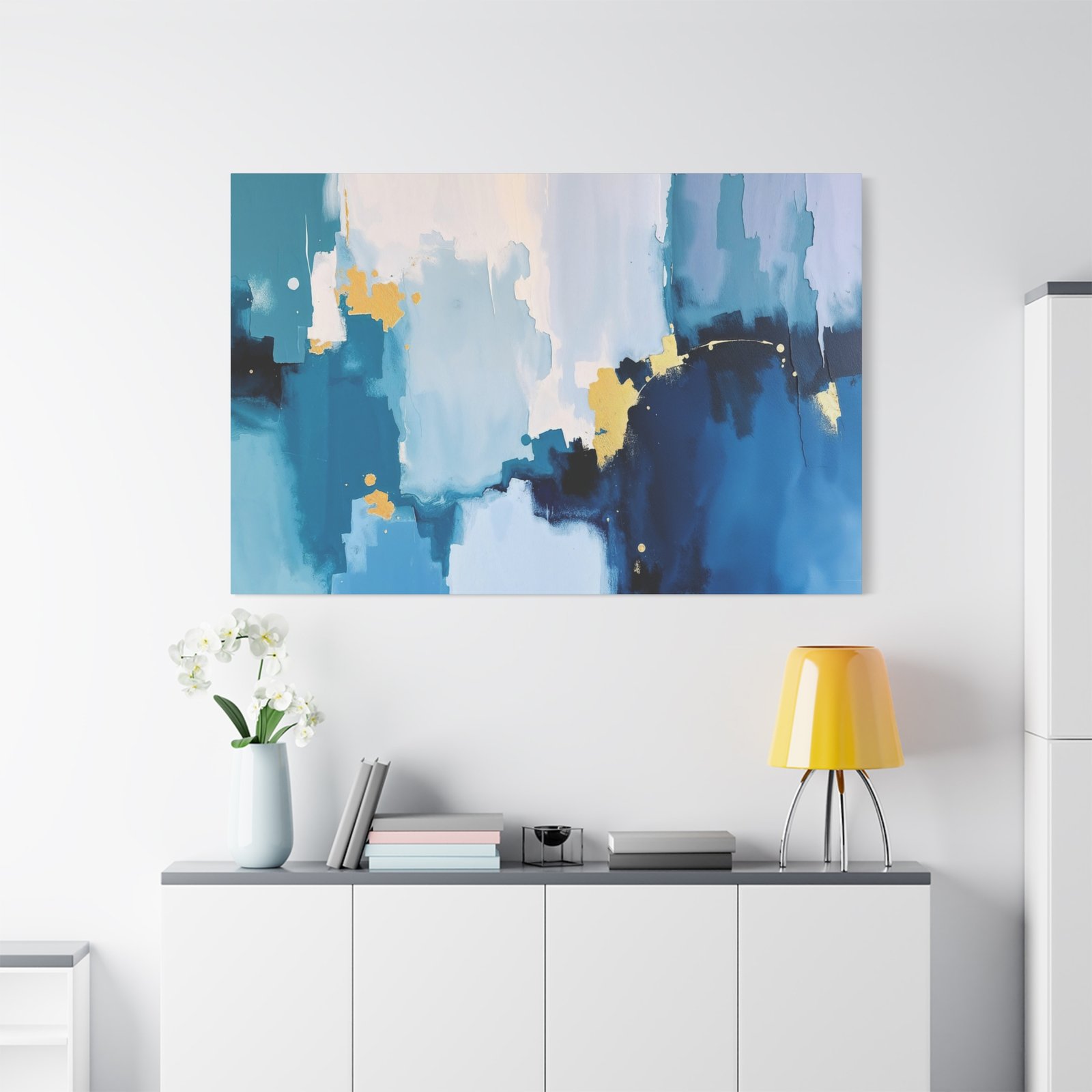 Abstract Blue and Gold Wall Art - Modern Geometric Canvas Print - Image 2