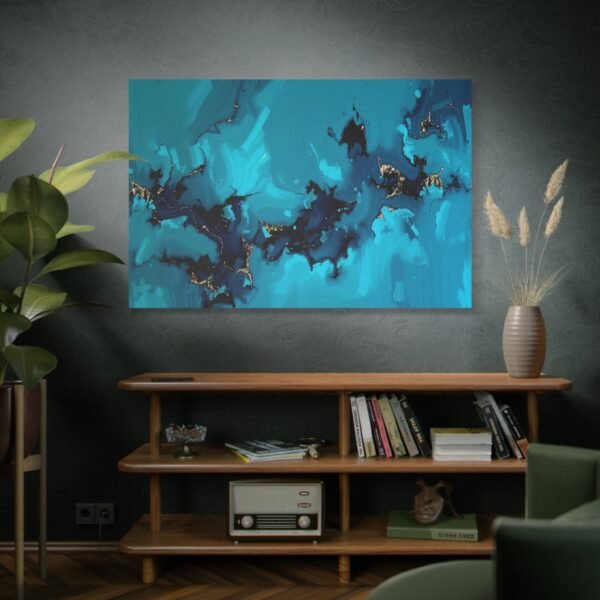 Abstract Oceanic Bliss: Turquoise and Gold Fluid Art Canvas Print - Image 5