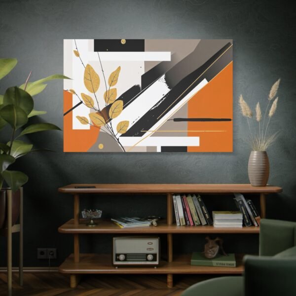 Modern Abstract Wall Art with Golden Leaves and Geometric Patterns Canvas Print - Image 5