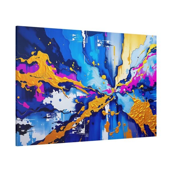 Vibrant Abstract Canvas Print - Dynamic Blue, Gold, and Pink Explosion Art - Image 4