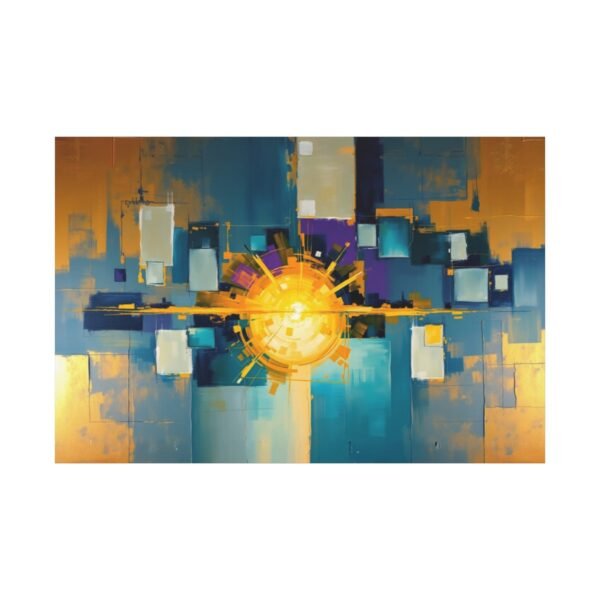 Vibrant Abstract Geometric Wall Art Canvas Print with Radiant Sunburst Centerpiece - Image 3