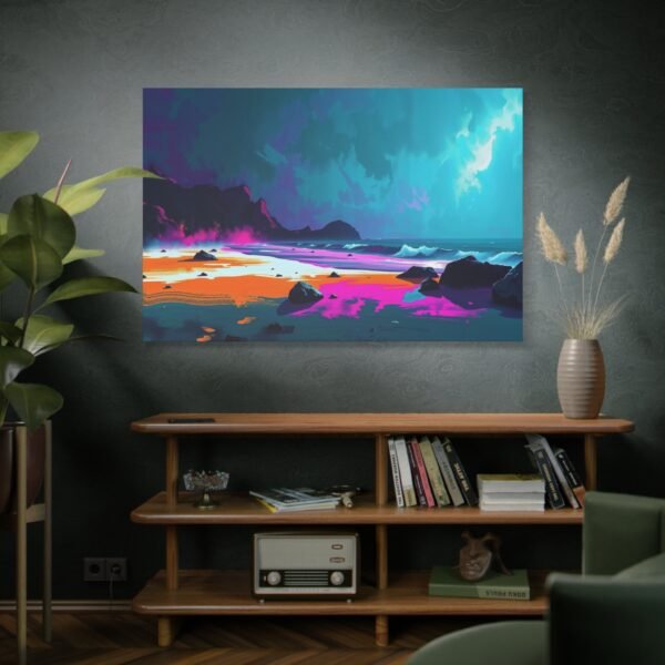 Neon Twilight Shore Canvas Art Print - Image 5