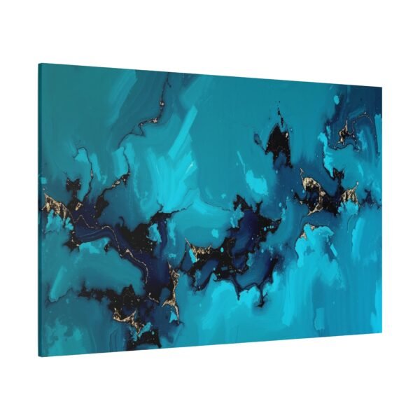 Abstract Oceanic Bliss: Turquoise and Gold Fluid Art Canvas Print - Image 4