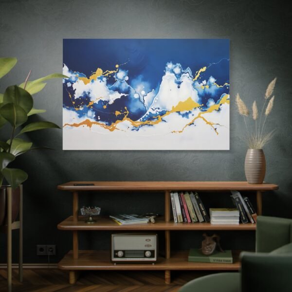 Celestial Ocean Blue and Gold Fluid Art Canvas Print - Image 5