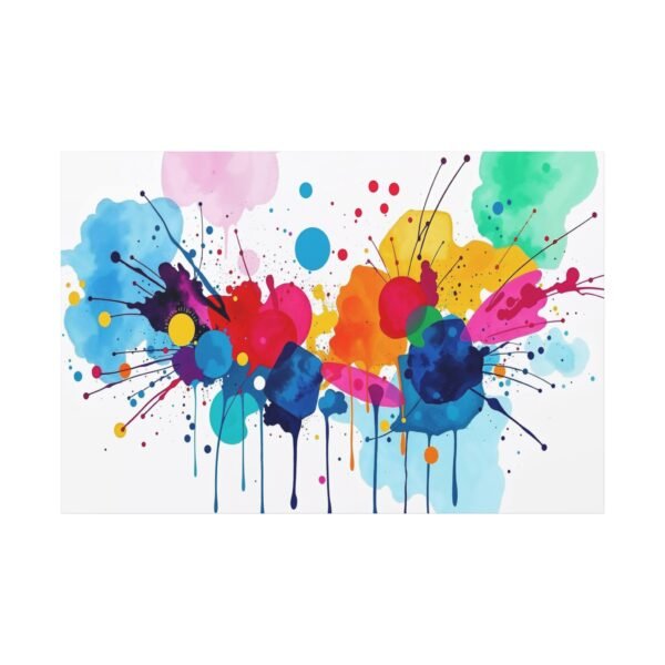 Vibrant Abstract Art: Colorful Paint Splashes and Drips on Canvas Canvas Print - Image 3