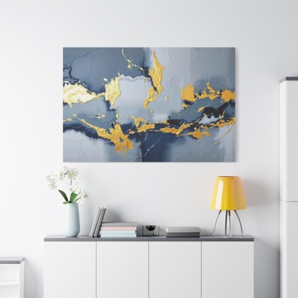 Stunning Abstract Art with Gold and Blue Marbling Canvas Print - Image 2