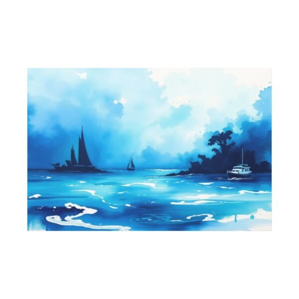Stunning Blue Seascape Painting with Sailboats and Yacht - Serene Ocean Art Canvas Print - Image 3