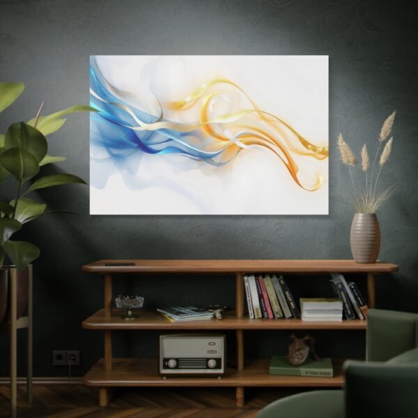 Elegant Abstract Art: Flowing Blue and Gold Ribbons on White Background Canvas Print - Image 5