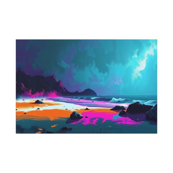 Neon Twilight Shore Canvas Art Print - Image 3