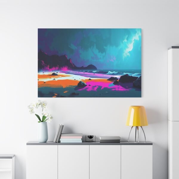 Neon Twilight Shore Canvas Art Print - Image 2