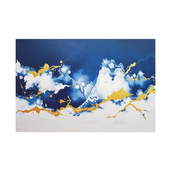 Celestial Ocean Blue and Gold Fluid Art Canvas Print - Image 3
