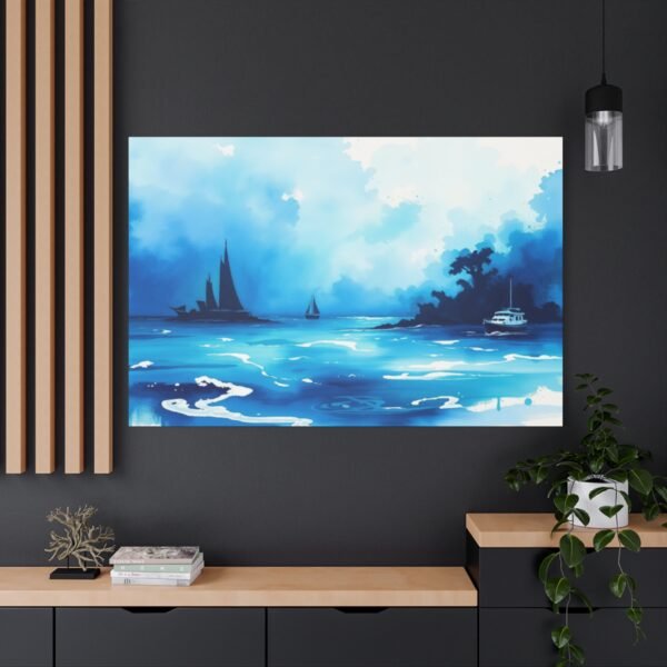 Stunning Blue Seascape Painting with Sailboats and Yacht - Serene Ocean Art Canvas Print - Image 5