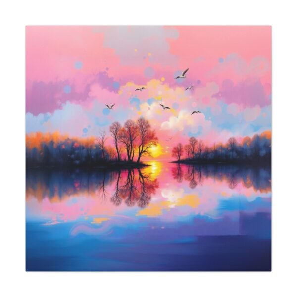 Tranquil Sunset Lake Reflection Canvas Print - Peaceful Nature Wall Art - Image 3