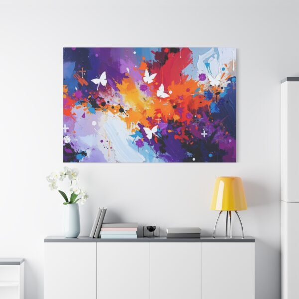 Vibrant Modern Abstract Art with White Butterflies - Canvas Art Print - Image 2